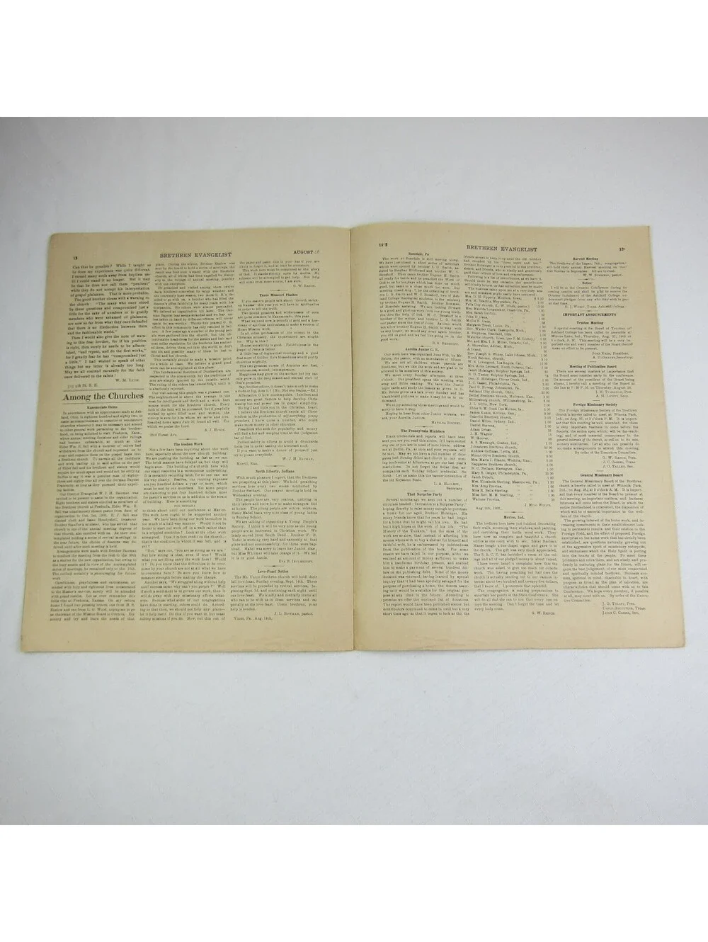 Brethren Evangelist Christian Newspaper Ashland Ohio Antique August 20th 1902